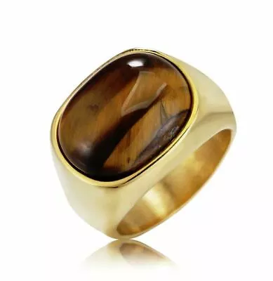 18K GOLD EP TIGER EYE OVAL CUT MENS DRESS RING SIZE 7-15 Cat Eye Tigers Eye • $19.26