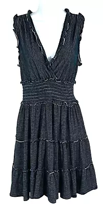 Max Studio Dress Ruffle Tiered Smocked Blue Stripe Womens Size S V Neck • $24.97