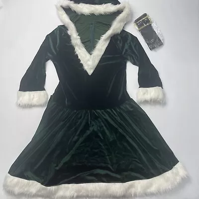 Women's Mrs. Claus 2-Piece Set Velvet Hooded  Dress W/ Belt Green Size XL NWOT • $19.99