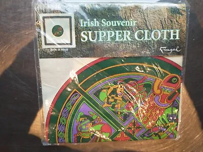 Vtg Irish Supper Cloth Tablecloth Fingal Book Of Kells Design 36  Sq St Patricks • $17