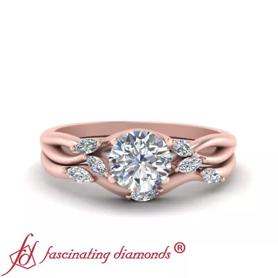 One Carat Round Cut And Marquise Diamond Wedding Ring With Curved Wedding Band • $3870.99