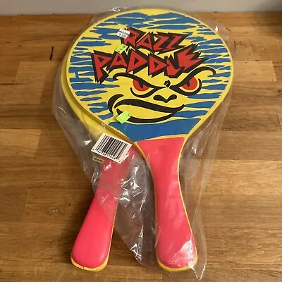 Vintage 90’s RAZZ PADDLE Ball Yellow Wood Fabulous 90’s Vintage Beach Lawn Game • $15