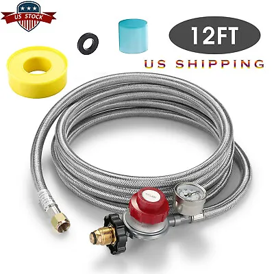 12 Ft High Pressure Adjustable Propane Gas Regulator With Braided Hose Indicator • $32.99