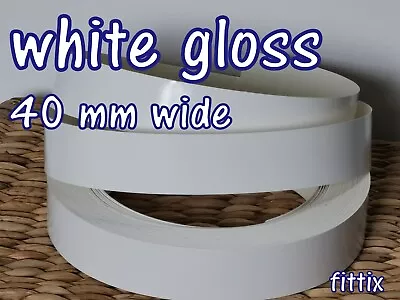 40 Mm Wide  Melamine Pre Glued Iron On Edging Tape/Edge Banding White Gloss • £5.99