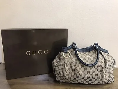 Authentic Gucci Sukey Beige Ebony Canvas Hobo Purse Handbag Women’s • $319.96