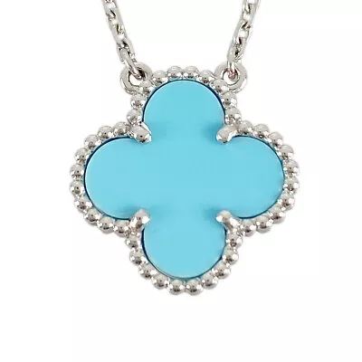 Van Cleef & Arpels Vintage Alhambra White Gold Turquoise Necklace • £4640.23