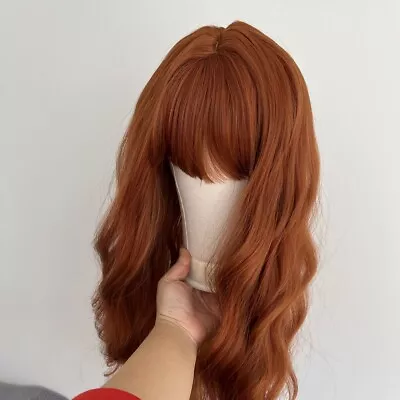 Synthetic Wigs Heat Resistant Hair Copper Red False Scalp Long Wavy • $17.99