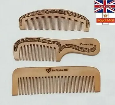 *New* La Stylee Spa Wooden Hair Comb Wooden Tooth Pin Brush  Laser  Engraved  • £2.99