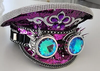 Purple Steampunk / Burning Man / Rave Rhinestone Sequin Hat With Goggles Cosplay • $20