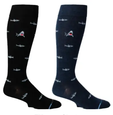 Dr. Motion Mens Mild Shark Print Compression Socks 8-15 MMhG 2 Pairs • $19.99