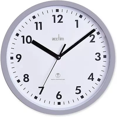 Stylish 20cm Radio Controlled Grey Wall Clock Modern Home Decor Kitchen Office  • £19.55