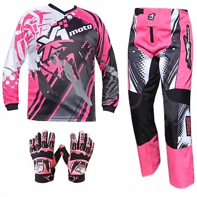 PINK YOUTH KIDS MX JERSEY PANTS GLOVES Dirt Bike Gear Off Road Motocross Junior • $87.96