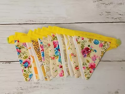 Yellow Mini Floral Bunting Recycled Fabrics 3 Metres New • £4.99