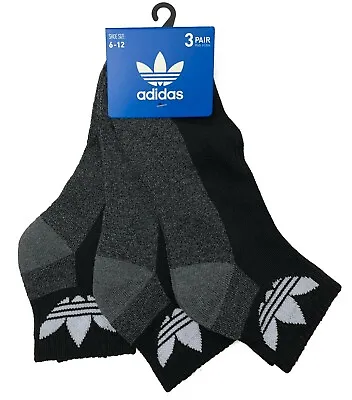 Adidas Quarter Socks Trefoil Logo 3 Pair Men's Shoe Size 6-12 Black Charcoal • $13.27
