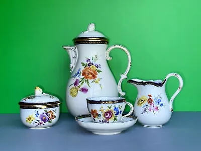 7pc Meissen Porcelain Cobalt Gold Tea/Coffee Pot Creamer Cup Saucer Sugar Bowl • $750