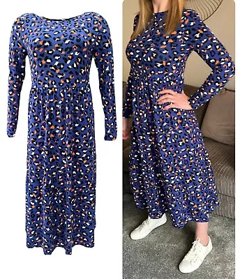 £11.99 • Buy Ladies Ex M*S Dress Long Sleeve Leopard Print Blue Stretch Midi Tiered Summer