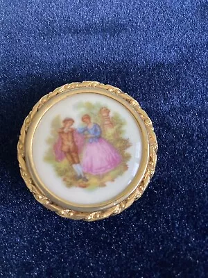 Limoges Porcelain Brooch Showing The Lovers - Delicately Hand Painted • £8