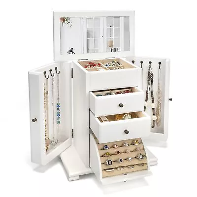 Jewelry Box For Women Rustic Wooden Jewelry Boxes & Organizers With Mirror ... • $91.25