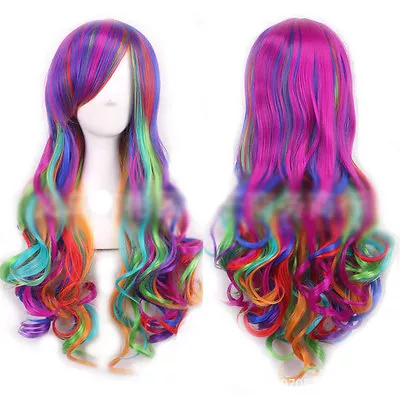 Woman 80cm Long Curly Wigs Cosplay Halloween Costume Anime Hairs Wavy Full Wigs • $14.99