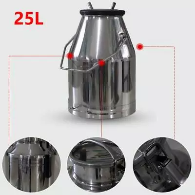 25L Portable Cow Milk Bucket Milking Machine Stainless Steel Bucket Tank Barrel • $305.29