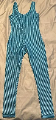 Vintage 80s Unitard Striped Blue & Silver Sz M (Runs Small) Stretches To Fit • $45