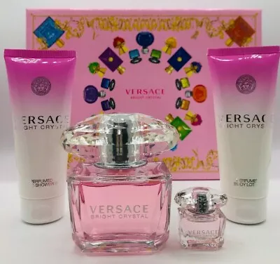 Versace Bright Crystal 4pc Set Perfume Edt Spray 3.0 Oz Lotion Shower Gel Mini • $94.95