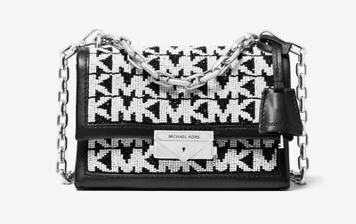 NEW Michael Kors RARE 500 Made Cece XS Chain Logo Beaded Convertible Black/White • $388