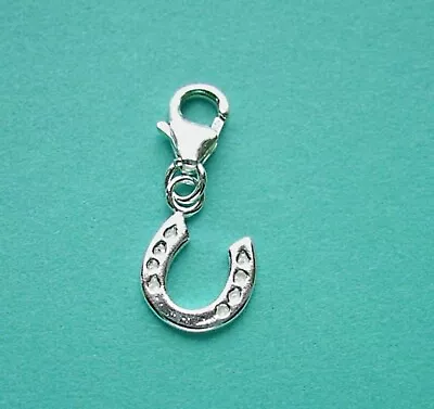 CLIP ON 925 Solid Sterling Silver 'LUCKY HORSESHOE' Charm With Trigger Clasp  • £6.92