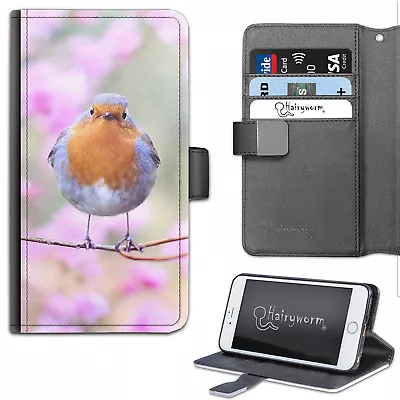 Pink Flower Robin Phone Case;PU Leather Wallet Case;Cover For Samsung;Apple • $47.48