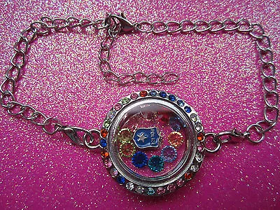Living Memory Multi Crystal Round Locket  Bracelet With 7 Crystals And Charm USA • $14.95