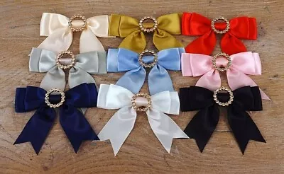 Ribbon Double Bows Ornate Satin With Diamante Buckle One Bow  9 Colours   • £1.99