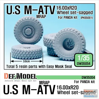 DEFDW35054 1:35 DEF Model US M-ATV MRAP 16.00xR20 Sagged Wheel Set (PDA Kit) • $26.99