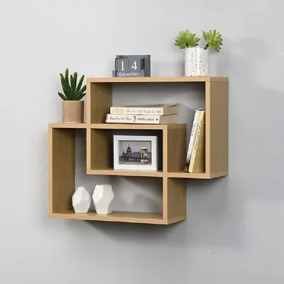 Space Saving Multi Compartment 2 Rectangles Floating Wall Shelves Display Shelf • £17.50