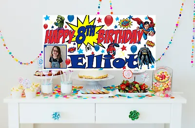 £7.95 • Buy Large Personalised Superhero Birthday Banner Photo Boys 1st 2nd 3rd 4th 5th 6th