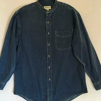 Eddie Bauer Men's Blue Denim Pocket Mandarin Collar L/S Shirt Size Medium M • $25