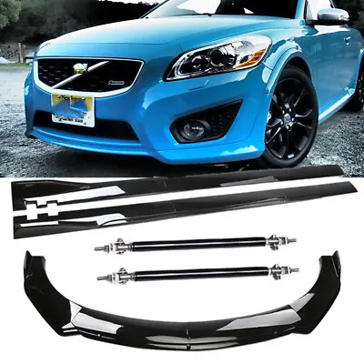 Glossy Black Front Bumper Lip Spoiler Splitter +Strut Rods For Volvo C30 C40 C70 • $189.59