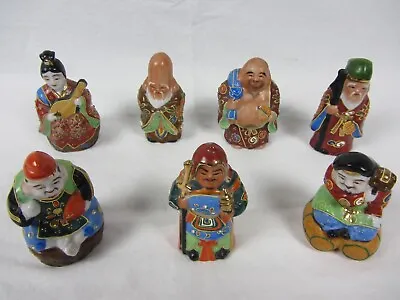 Satsuma Moriage 7 Lucky Gods Complete Set 3  Tall Vintage Used • $54