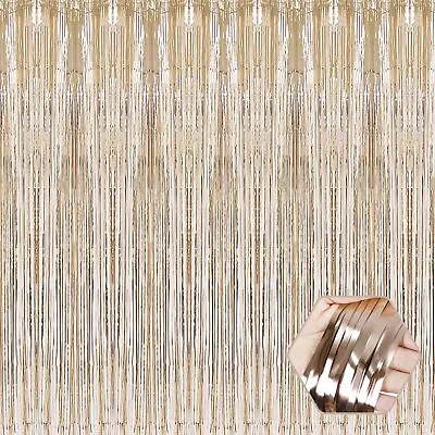 6 Pack Champagne Gold Foil Fringe Curtain Backdrop 3.28Ft X 8.2Ft Metallic T... • $30.99