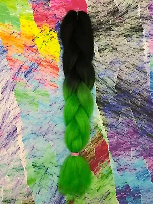 Ombre Transitional Kanekalon Jumbo Braid Black Neon Green Dreads Hair Box Braids • £4.99