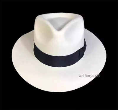 Michael Jackson Smooth Criminal White Men's Wool Fedora Hat Cap Cosplay Props  • $45