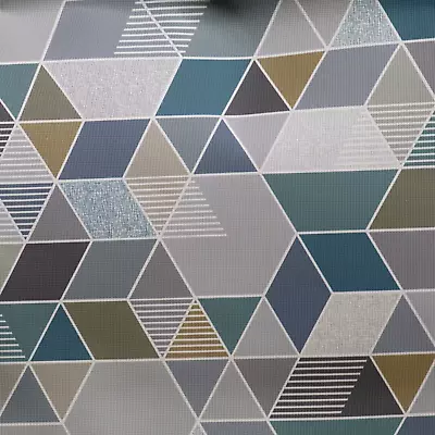 MCM Designtex Vinyl Upholstery Fabric  Tilt  Verdigris Geometric Gray Bl  1.2 Yd • $15.25