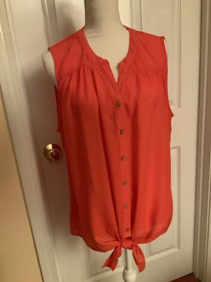 £5.80 • Buy ZAC & RACHEL XL Bright Orange Top/Blouse Sleeveless Button Down And Front Tie