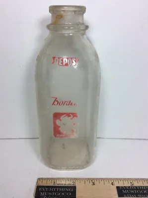 Vtg Bordens Dairy Square 4 Sided One Quart Milk Bottle Red Elsie Cow Duraglass • $9.29