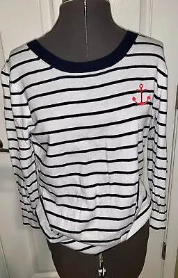 J Crew Striped Nautical Black White Thin Sweater Shirt Size S/M 3/4Sleeves • $11.49