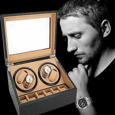 4+6 Automatic Rotation Leather Wood Watch Winder Storage Box Watch Display Case • $59.22