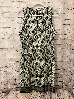 Michael Michael Kors Dress Womens Medium Dark Olive Geometric Sheath Zip Up • $18.04