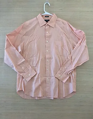 J Crew Mens Button Up Shirt Orange Peach Large Long Sleeve Cotton Casual • $10.95