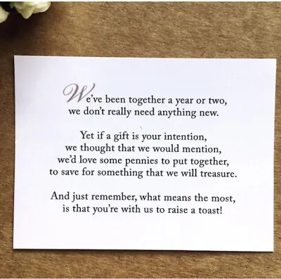 50 X Personalised Wedding Honeymoon Gift Money Poem Cards Honeymoon Wish Inserts • £12.75