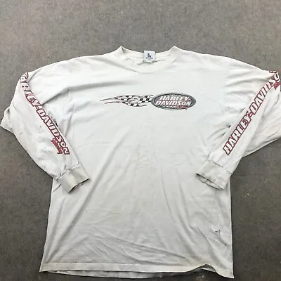 VTG Harley Davidson Shirt Men XL White Motorcycles Long Sleeve Spell Out Racing* • $24.95