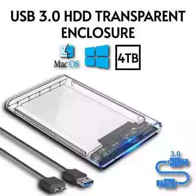 SSD Enclosure 2.5 Inch USB 3.0 SATA Case External Caddy HDD Hard Drive Clear • £1.99
